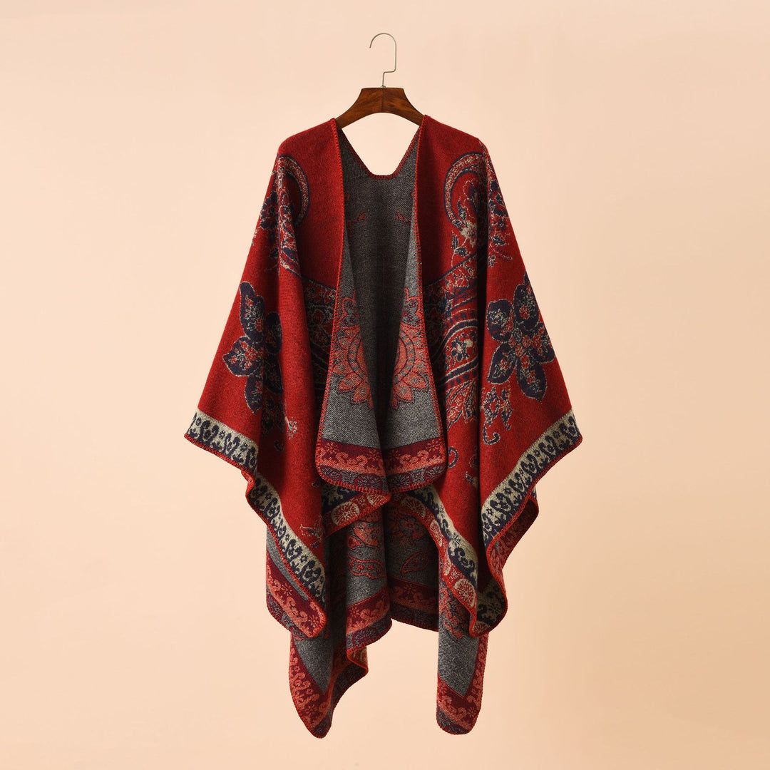 Damen Oversize Strickponcho mit Paisley-Muster und offenem Fall Shop Nory