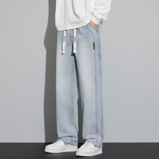 Herren Weite Denim-Hose im Lounge-Style mit Tunnelzugbund und geradem Bein Shop Nory