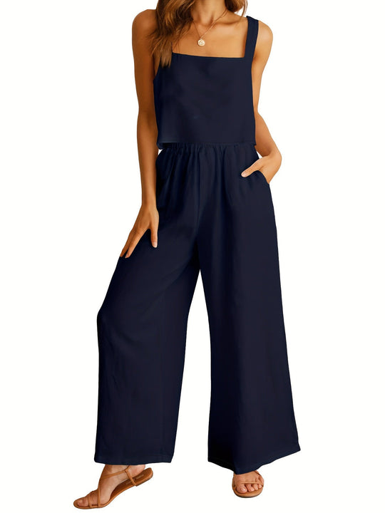 Damen Luftiger Jumpsuit mit weitem Bein und verstellbarem Taillenbund