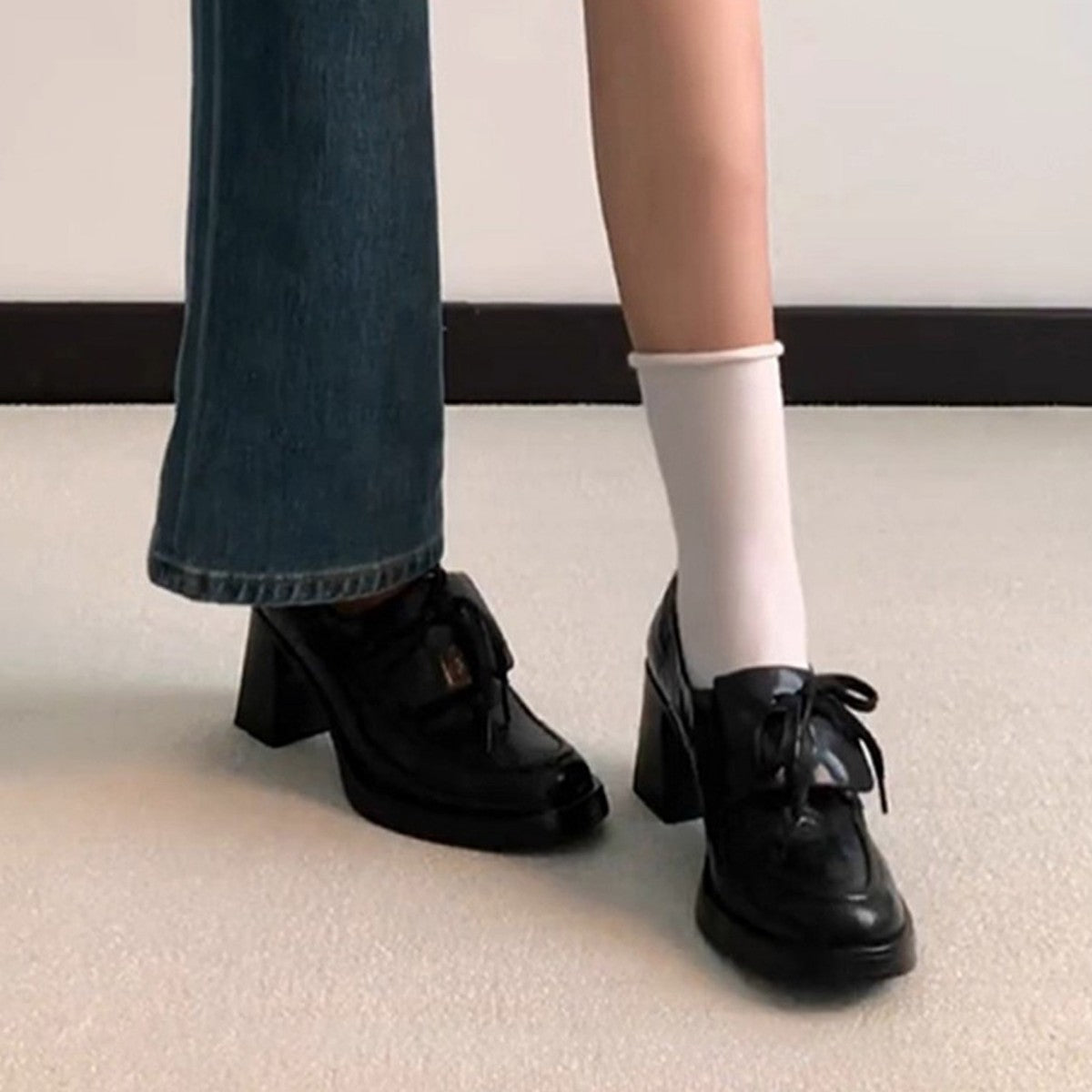 Damen elegante Schnürschuhe mit Blockabsatz