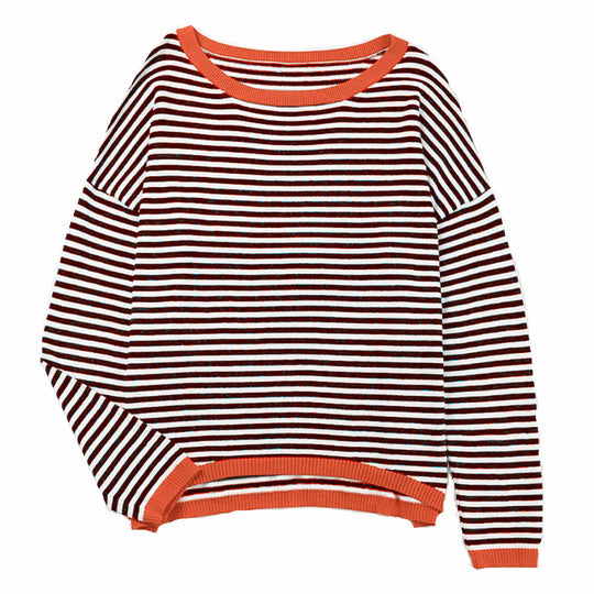 Damen nan gestreifter Baumwollpullover mit Rundhalsausschnitt, legerer Passform und gerippten Abschlüssen Shop Nory