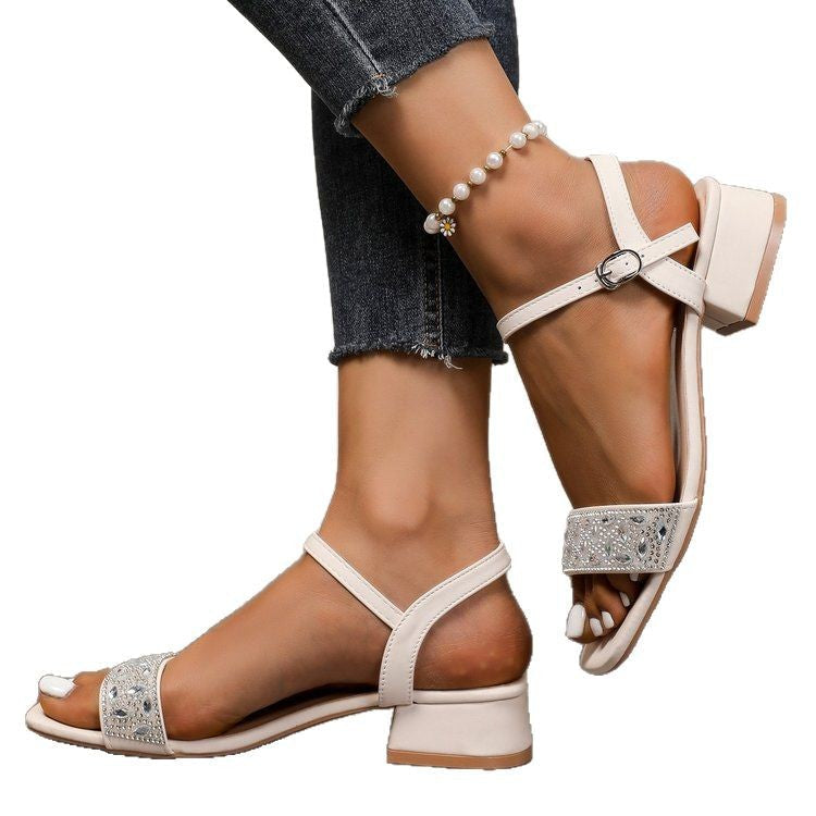 Damen Riemensandaletten mit funkelnder Strass-Applikation und elegantem Blockabsatz