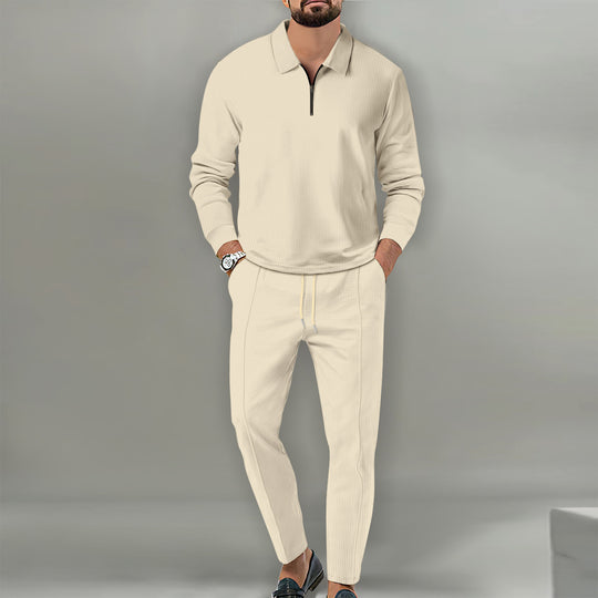 Herren nan Langarm-Henley-Poloshirt mit Halbzip und konischer Jogginghose Shop Nory