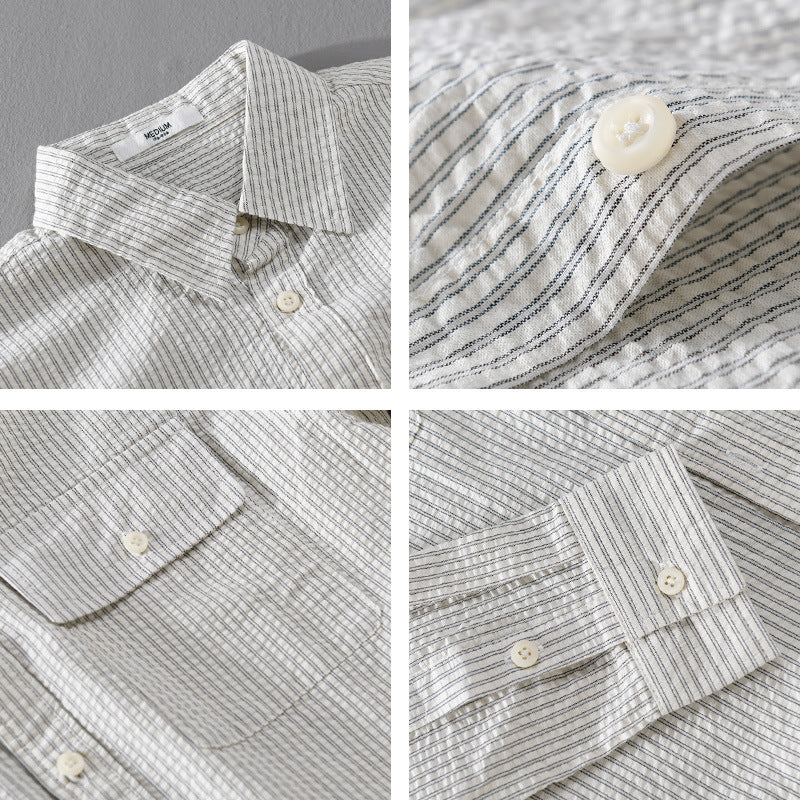 Herren Leichtes Overshirt im Nadelstreifen-Look aus Leinen‑Baumwollmix mit aufgesetzten Brusttaschen Shop Nory