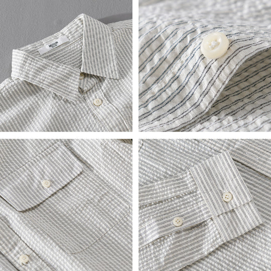 Herren Leichtes Overshirt im Nadelstreifen-Look aus Leinen‑Baumwollmix mit aufgesetzten Brusttaschen Shop Nory