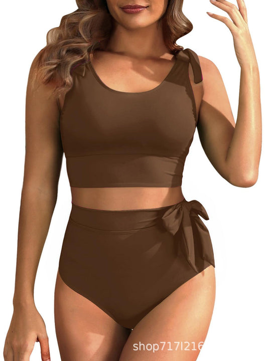 Damen Hochtailliertes Bikini-Set mit knotenverziertem Oberteil
