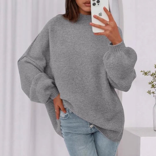 Damen Oversize-Strickpullover mit Stehkragen und Ballonärmeln Shop Nory