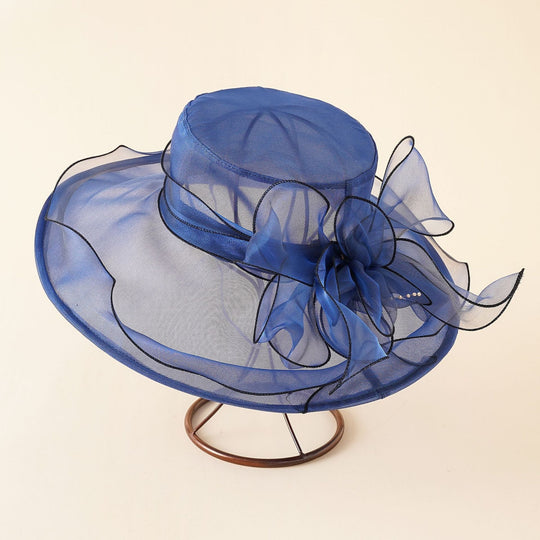 Damen Eleganter Sonnenhut mit Feiner Netzstruktur und Romantischen Schleifenelementen