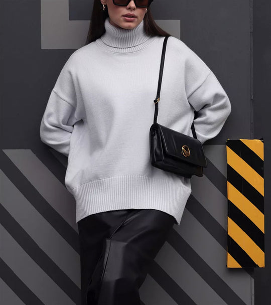 Damen Boxy-Rollkragenpullover aus feinem Feinstrick mit überschnittener Schulter Shop Nory