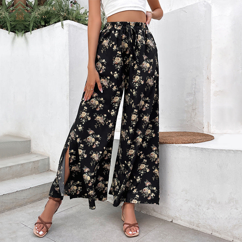 Damen Leichte Palazzo-Hose aus Viskosemix mit Gummibund, Tunnelzug und seitlichen Beinschlitzen Shop Nory