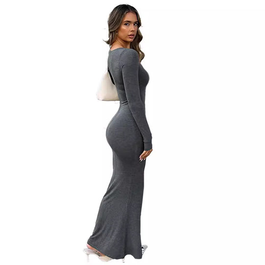 Damen Figurbetontes Stretch-Jerseykleid mit tiefem U-Boot-Ausschnitt und langen Ärmeln Shop Nory