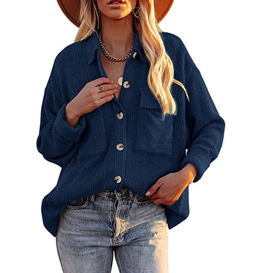 Damen Oversize-Feinstrick-Hemdjacke mit Knopfleiste und Brusttaschen Shop Nory