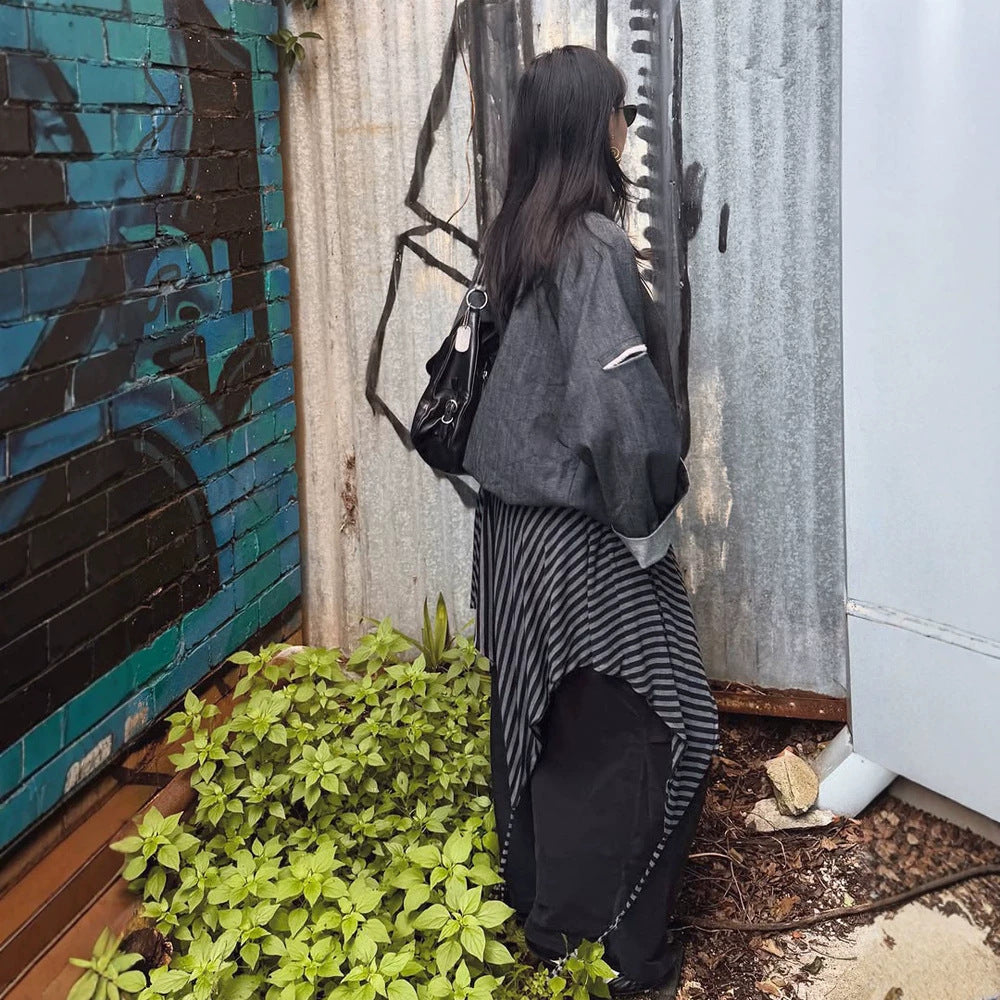 Damen Oversize-Boxy-Jacke mit asymmetrischem Druckknopfverschluss und Ärmeltasche Shop Nory