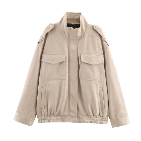 Damen Utility-Fieldjacke mit Stehkragen, Epauletten und elastischem Saum Shop Nory