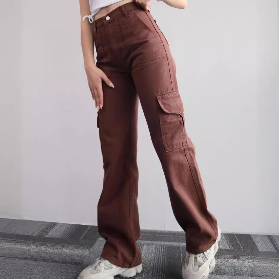 Damen High-Waist-Cargohose aus Twill mit aufgesetzten Klappentaschen und weitem Bein Shop Nory