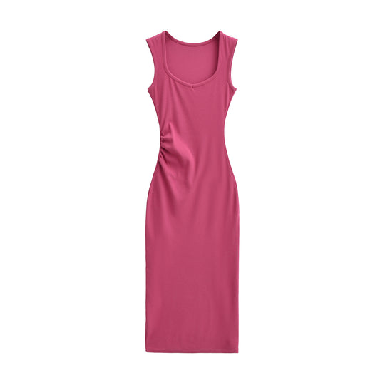 Damen Figurbetontes Midikleid mit breiten Trägern, U‑Ausschnitt und seitlicher Raffung Shop Nory