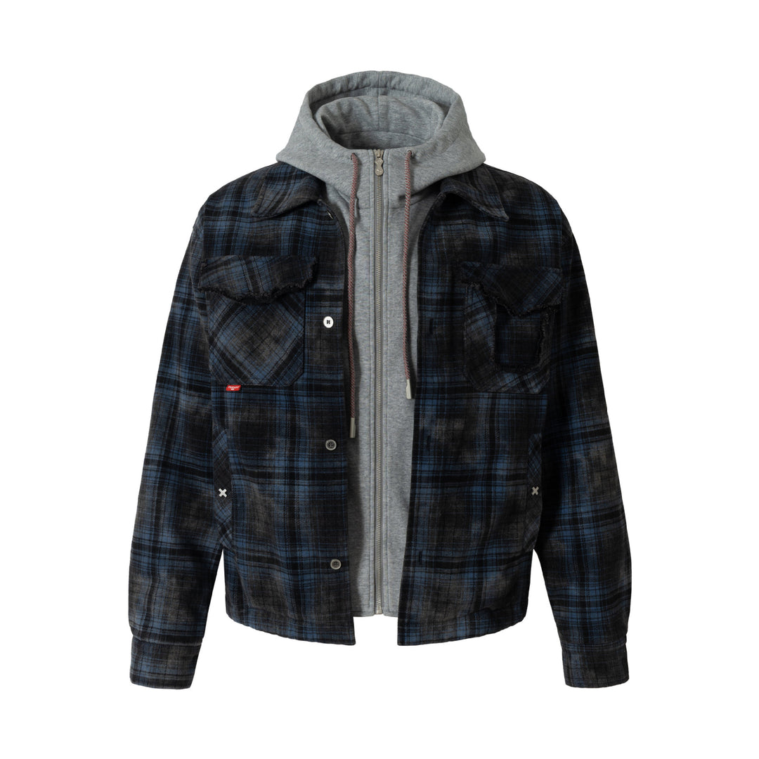 Herren karierte Layer‑Hemdjacke mit integrierter Kapuzen‑Innenjacke Shop Nory