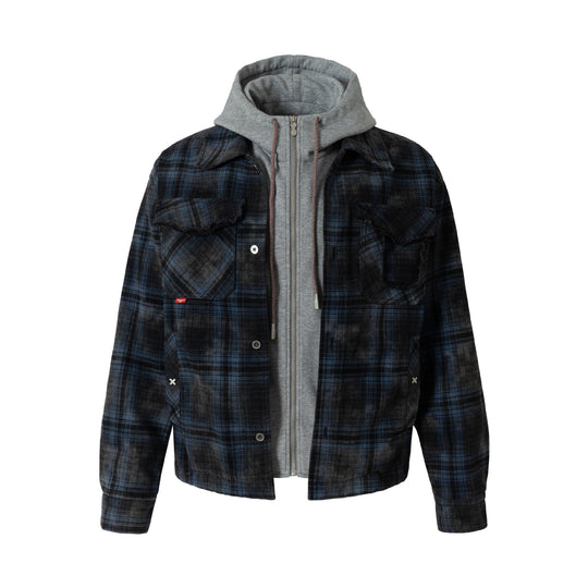 Herren karierte Layer‑Hemdjacke mit integrierter Kapuzen‑Innenjacke Shop Nory