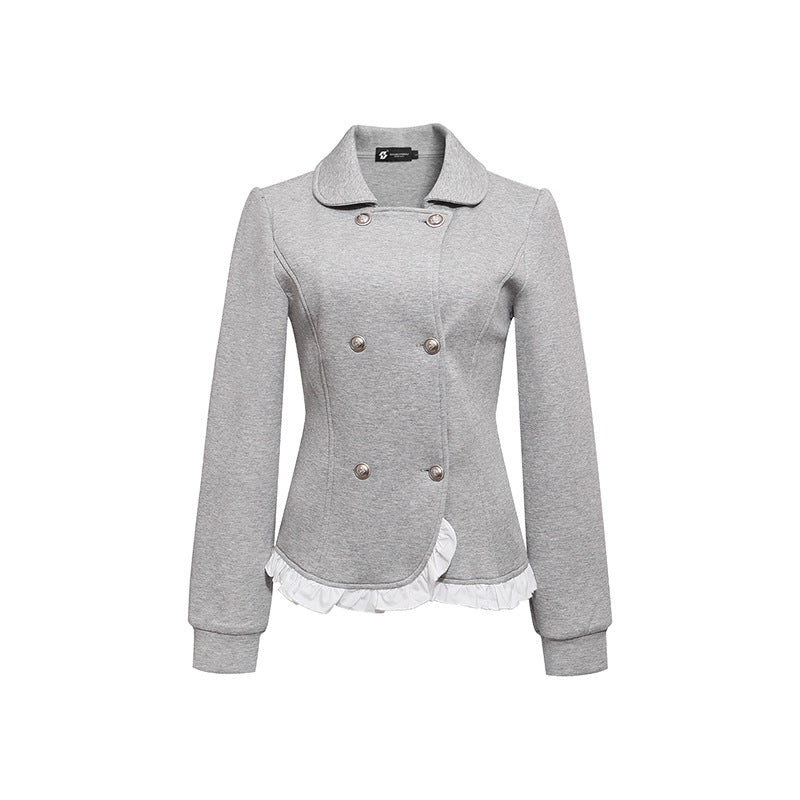 Damen Taillierte Sweatjacke im Peplum‑Stil mit Doppelreihe und Volantbesatz Shop Nory