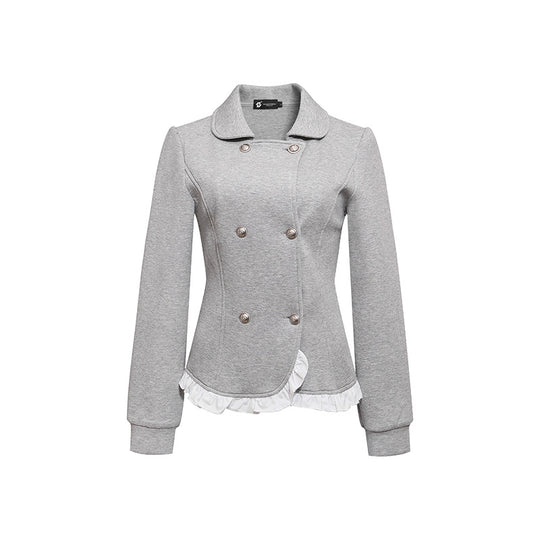 Damen Taillierte Sweatjacke im Peplum‑Stil mit Doppelreihe und Volantbesatz Shop Nory