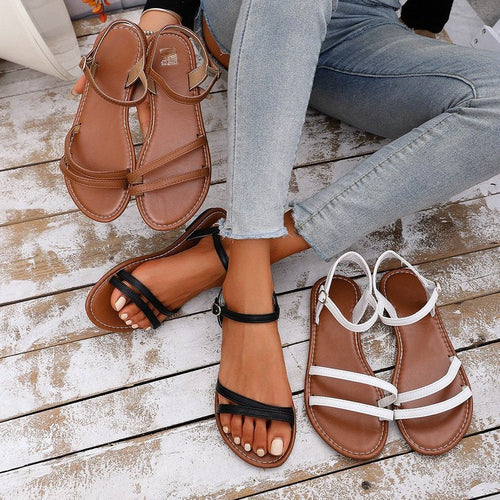 Damen Sandalen mit verstellbaren Riemen und rutschfester Sohle
