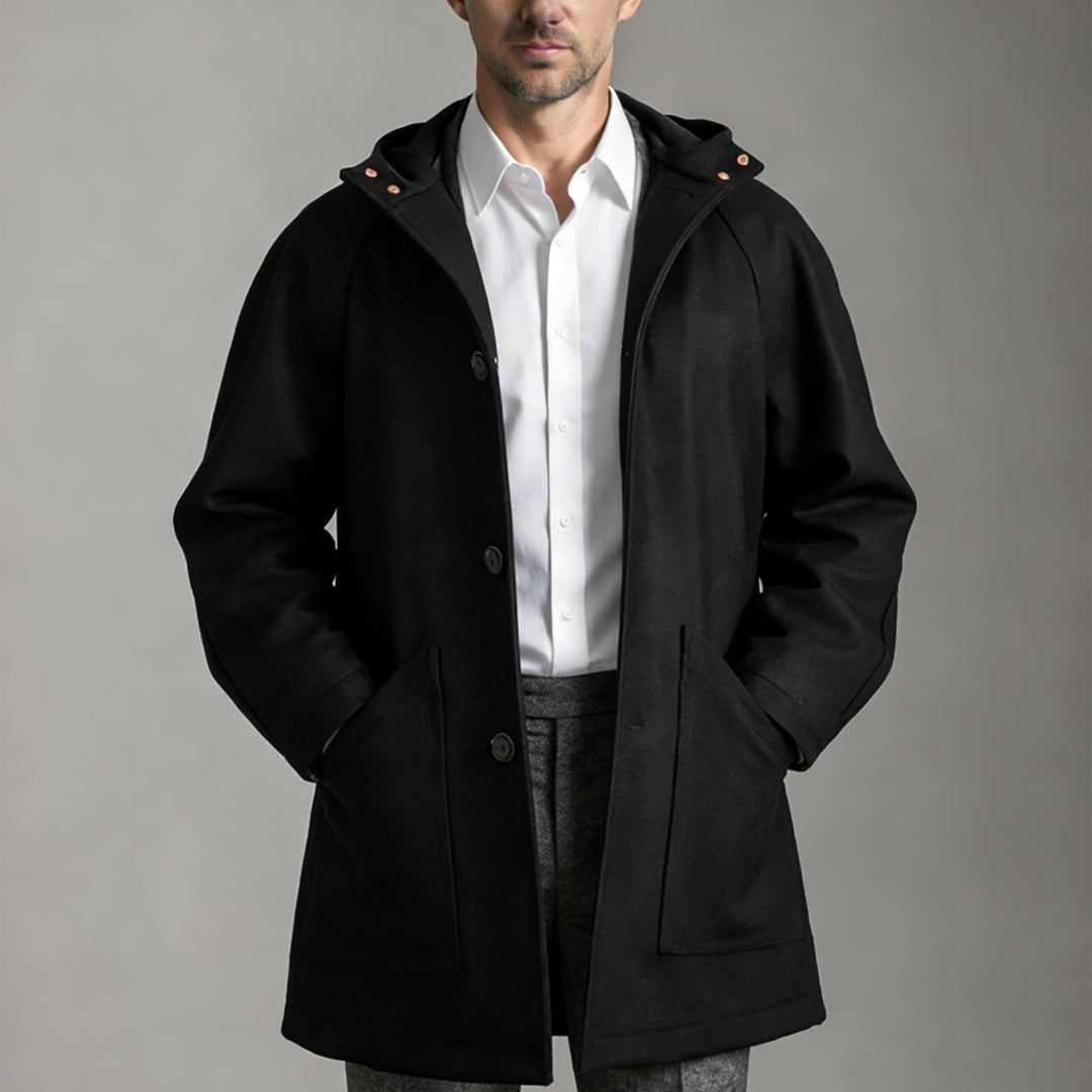 Herren Taillierter Wollmix-Mantel mit Kapuze und verdeckter Knopfleiste Shop Nory