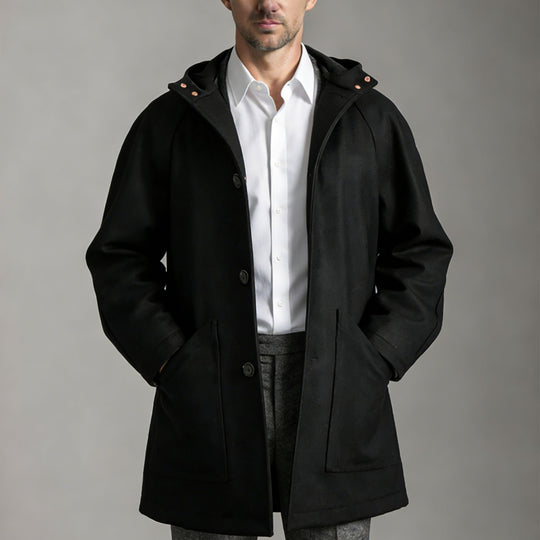 Herren Taillierter Wollmix-Mantel mit Kapuze und verdeckter Knopfleiste Shop Nory