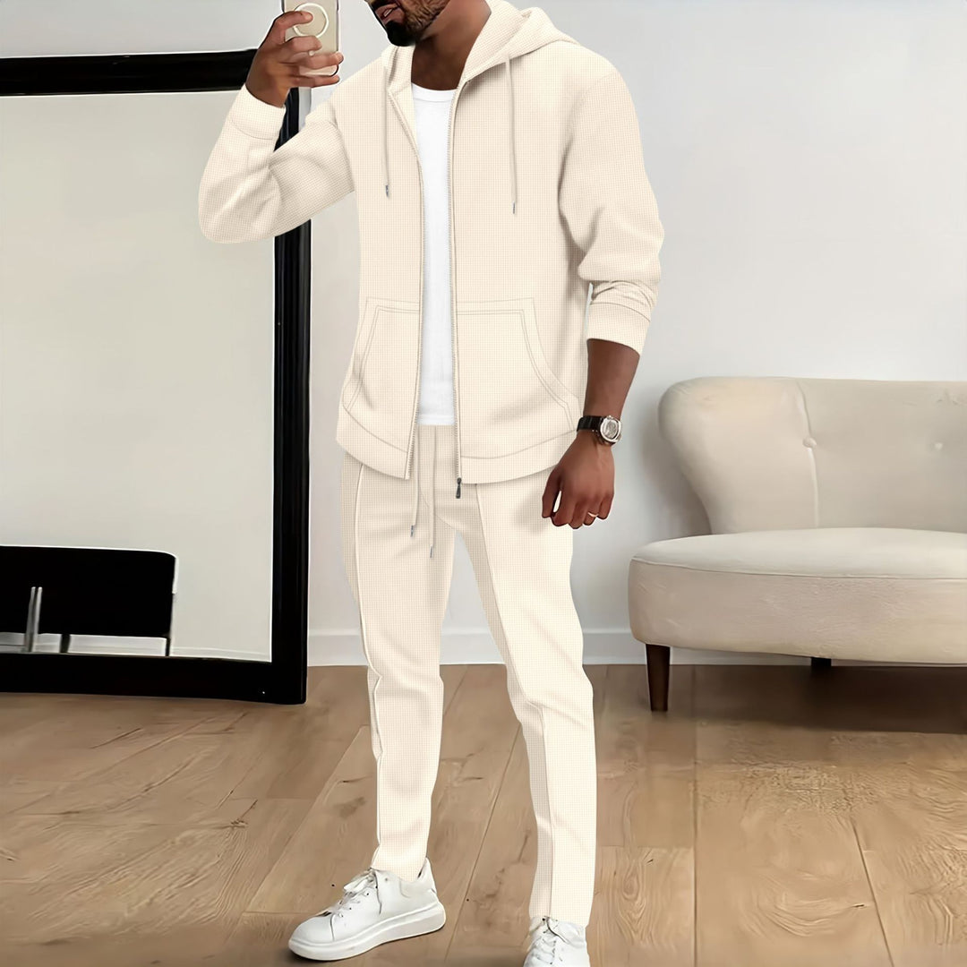 Herren nan Zip-Hoodie und schlanke Jogginghose-Set mit Strukturjersey, Kängurutaschen und elastischem Kordelbund Shop Nory