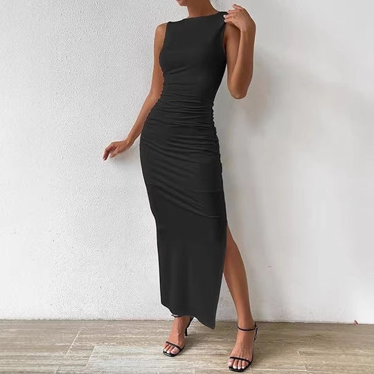 Damen Maxikleid mit figurbetontem Schnitt und seitlichem Schlitz Shopnory