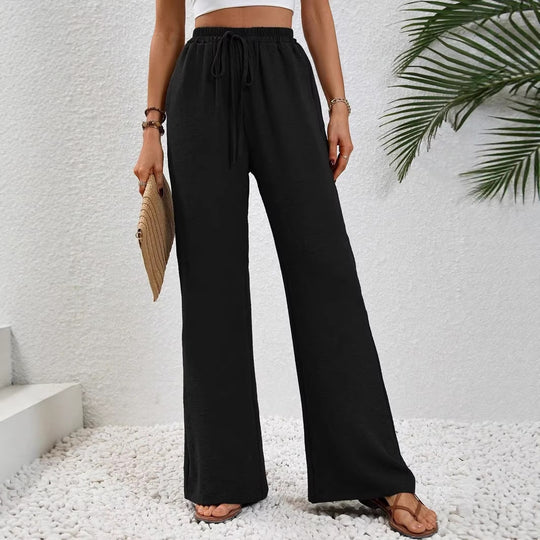 Damen Leichte, weit geschnittene Strandhose mit Elastikbund, Kordelzug und Seitentaschen Shop Nory