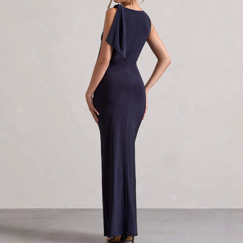 Damen Elegantes Maxikleid mit asymmetrischem Träger und figurbetontem Schnitt