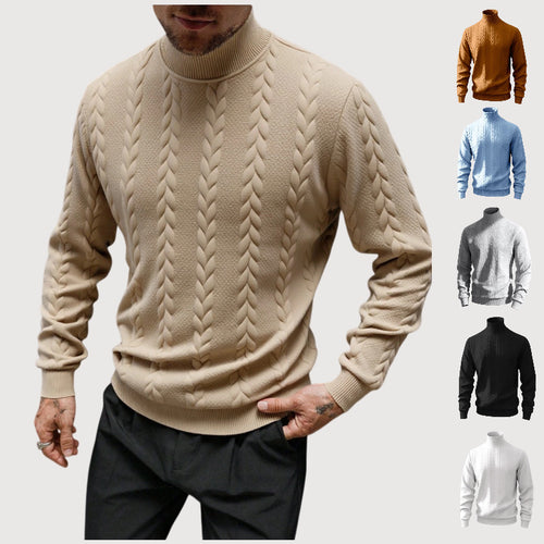 Herren Grobstrick-Rollkragenpullover mit Zopfmuster und gerippten Bündchen Shop Nory