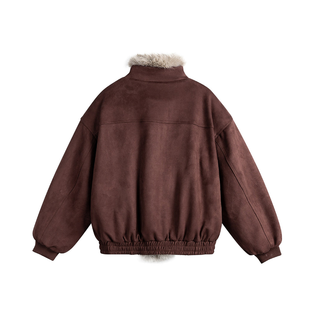 Damen Boxy‑Bomberjacke aus Veloursimitat mit voluminösem Kunstfellkragen Shop Nory