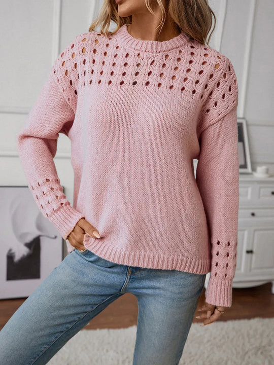 Damen Modischer Strickpullover mit Lochmuster