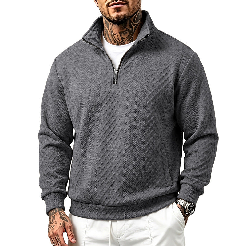 Herren Troyer-Sweatshirt mit feiner Rautenstruktur, halbem Reißverschluss und Eingrifftaschen Shop Nory