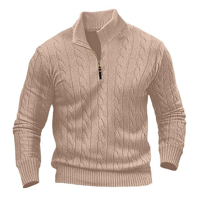 Herren Zopfmuster-Halbzipp-Pullover mit Mockneck und schmaler Silhouette Shop Nory