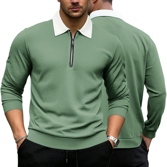 Herren Elegantes Waffelstruktur-Poloshirt mit Halbzip und Kontrastkragen Shop Nory