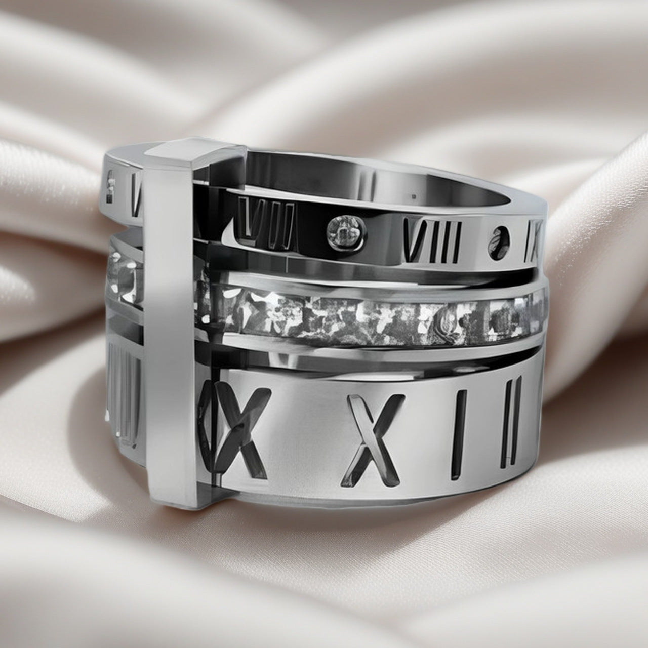 Herren Ring mit künstlerischem römischen Ziffern-Design und funkelnden Zirkonia Shop Nory