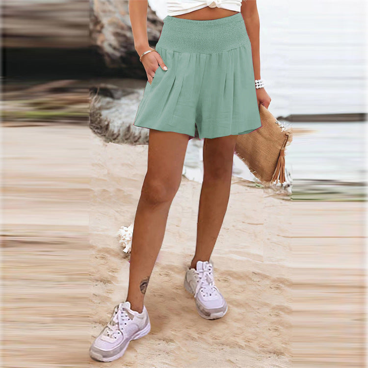 Damen elegante Shorts mit hohem Bund und Knopfdetail