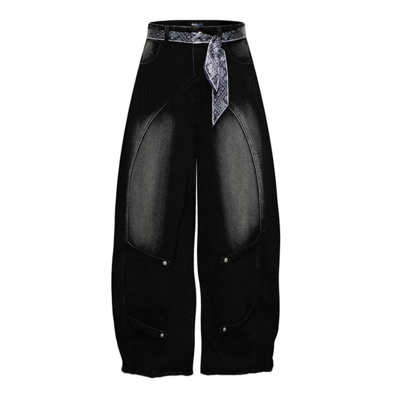 Damen Weite Denim-Culotte mit hohem Bund und Bandana-Gürtel Shop Nory