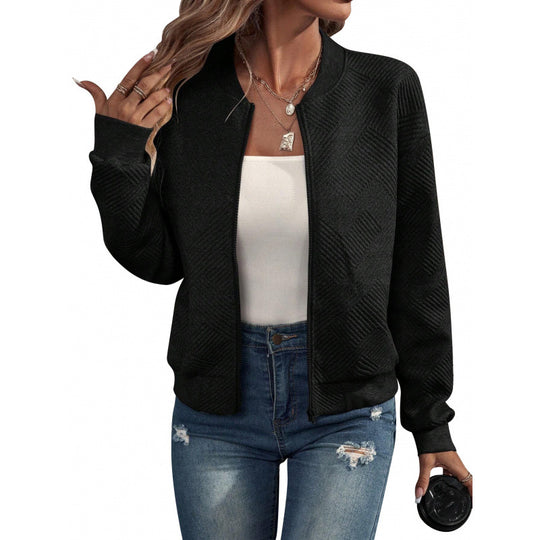 Damen nan strukturierte Strick-Bomberjacke mit durchgehendem Reißverschluss und Rippbündchen Shop Nory