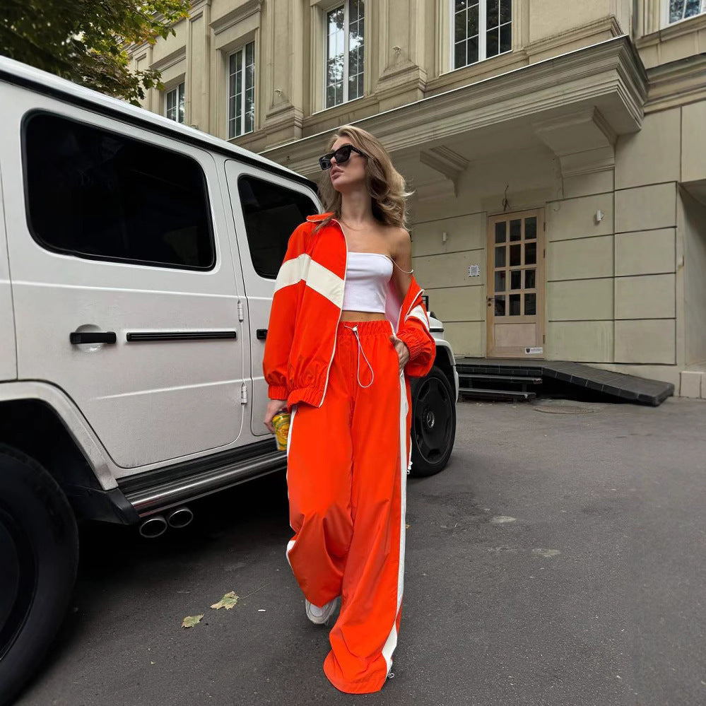 Damen leichte Oversize-Windbreakerjacke mit Kontrastpanelen, Tunnelzugbund und elastischen Bündchen Shop Nory