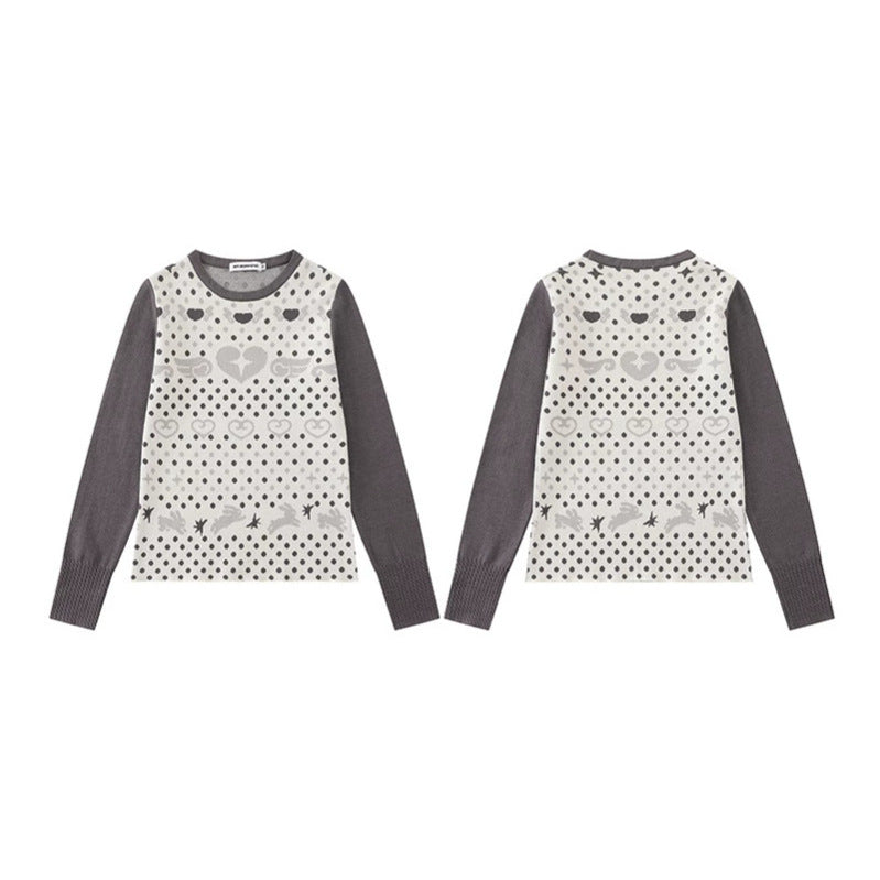 Damen Feinstrick-Pullover mit Jacquard-Motiv, Rundhalsausschnitt und Kontrastärmeln Shop Nory
