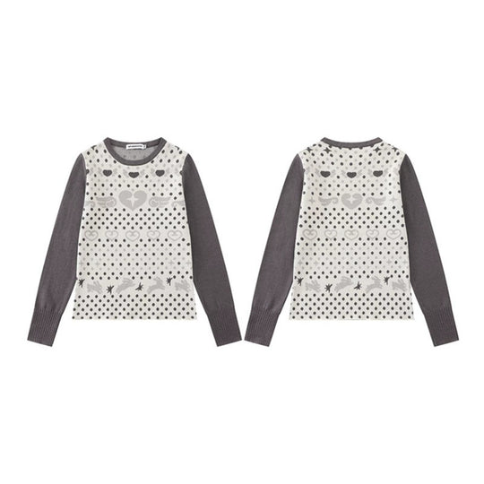 Damen Feinstrick-Pullover mit Jacquard-Motiv, Rundhalsausschnitt und Kontrastärmeln Shop Nory