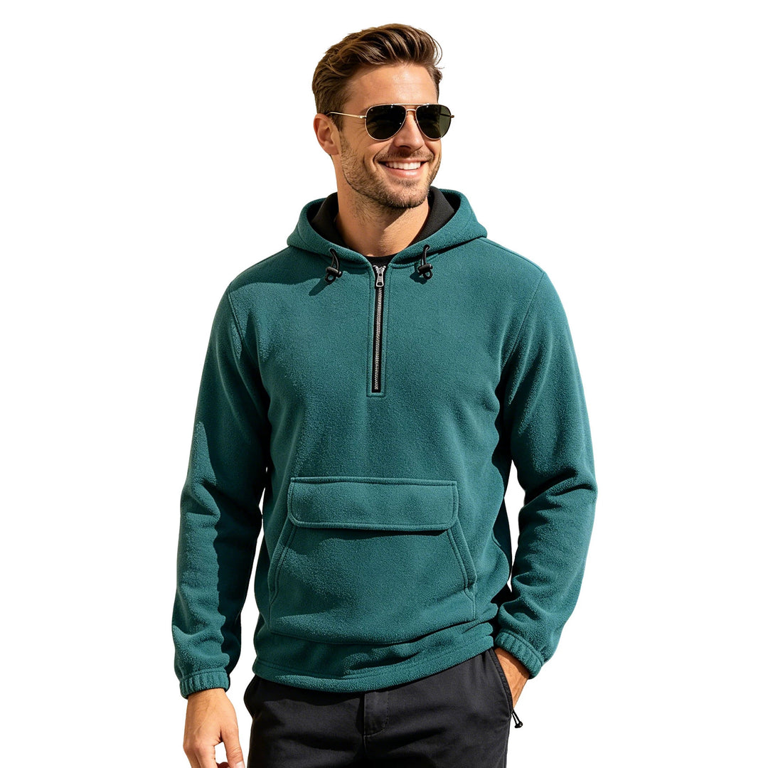 Herren Fleece-Hoodie mit halbem Reißverschluss, Kängurutasche und verstellbarer Kapuze Shop Nory