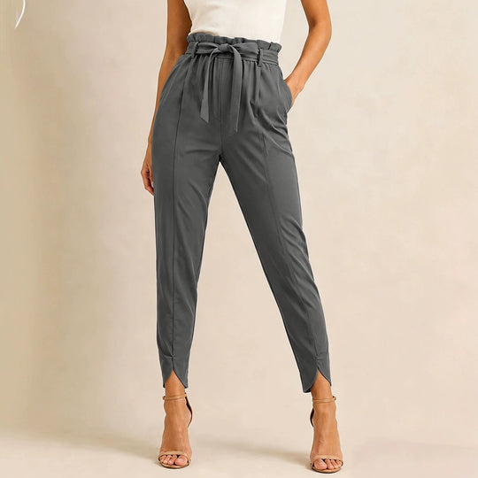 Damen hoch taillierte Paperbag-Hose mit Bindegürtel und geschlitztem Knöchelabschluss Shop Nory
