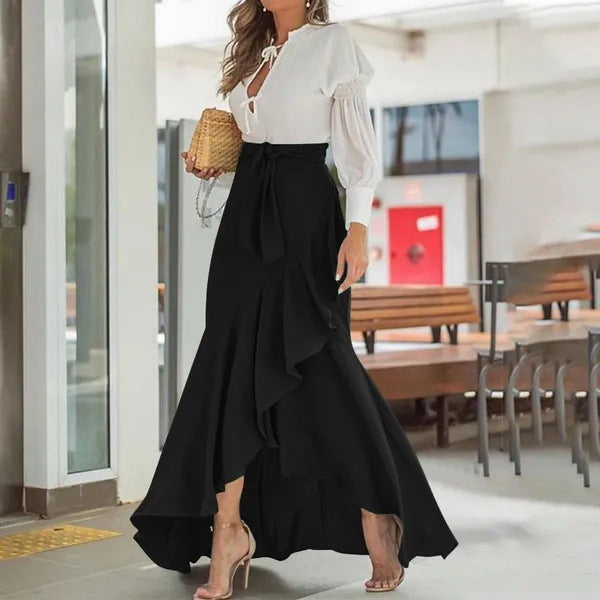 Damen nan Wickel-Maxirock mit Vichy-Karo, hoher Taillenbinde und asymmetrischem Volantsaum Shop Nory