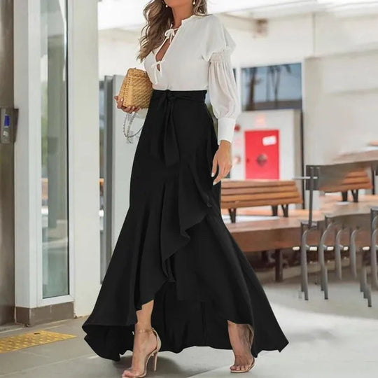 Damen nan Wickel-Maxirock mit Vichy-Karo, hoher Taillenbinde und asymmetrischem Volantsaum Shop Nory