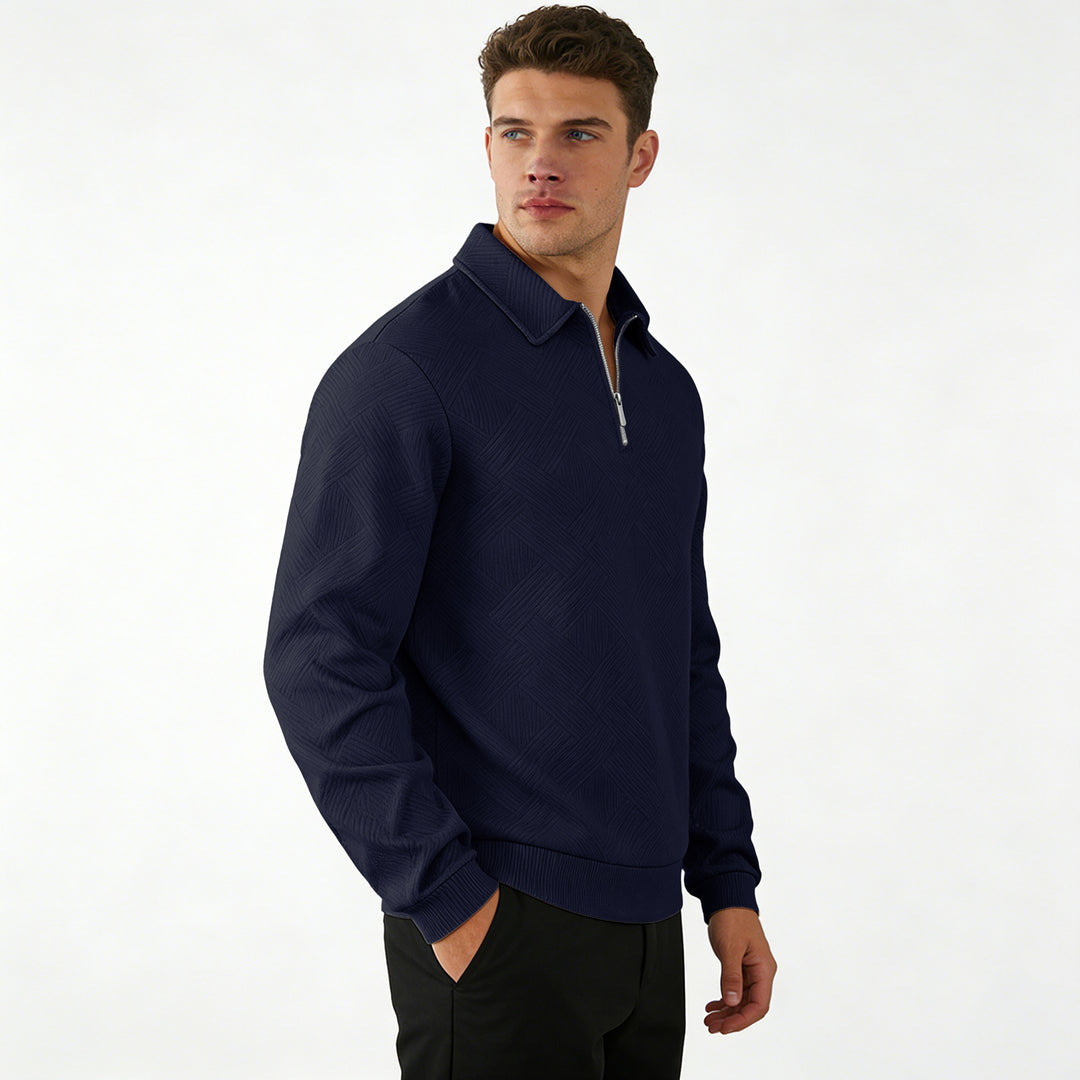 Herren Strukturierter Halbzip-Pullover mit Kragen und Rippbündchen Shop Nory