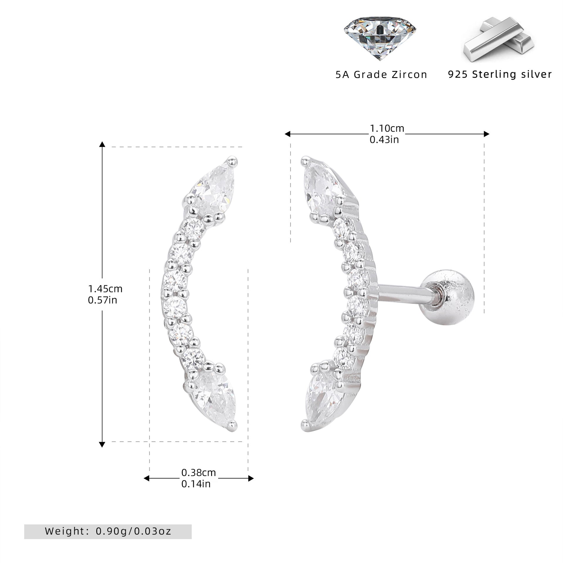 Damen Ohrstecker mit funkelnden Zirkonstein-Elementen aus 925 Sterling Silber Shop Nory
